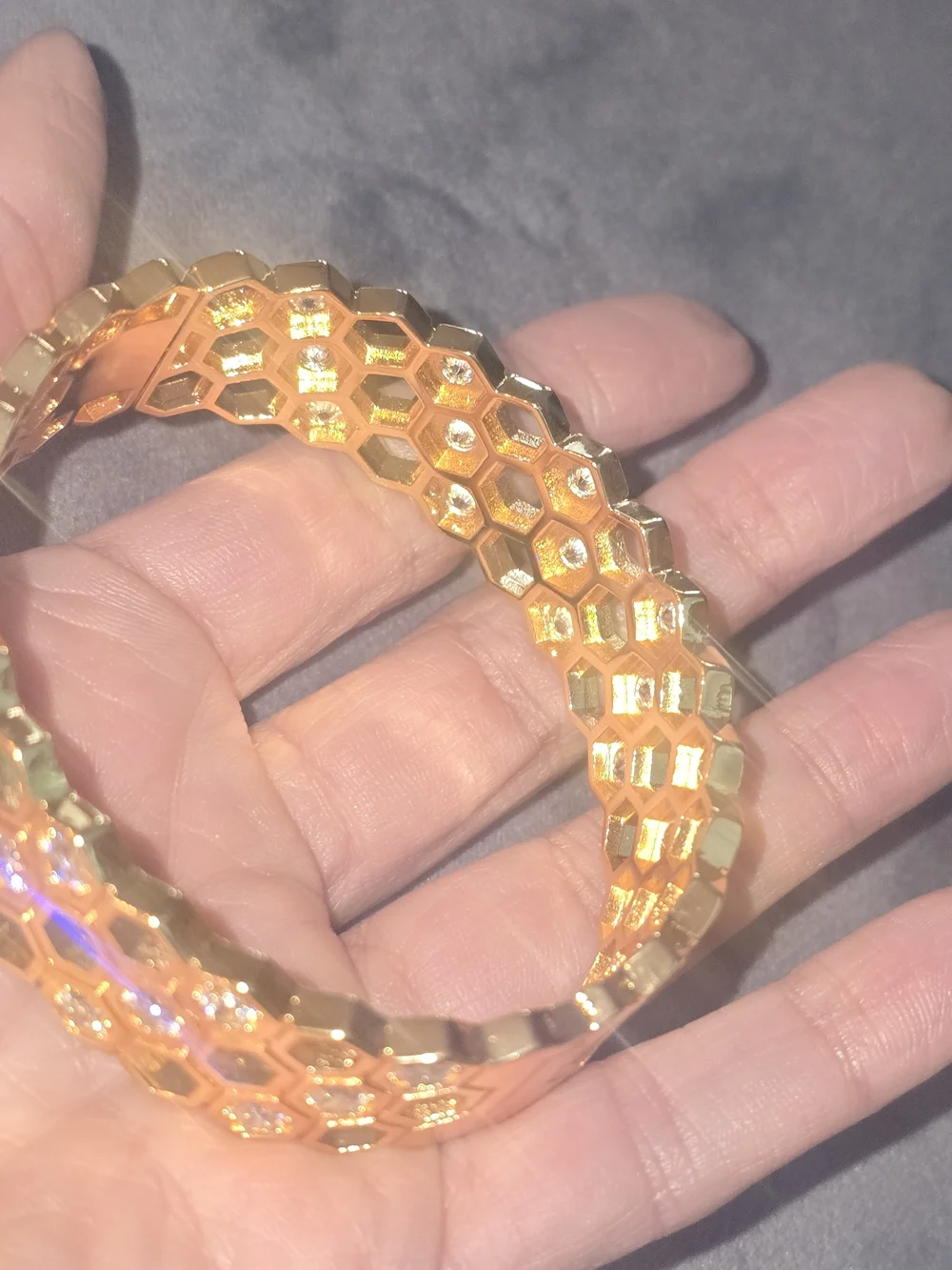 22kgp Dubai Jewelry Gold Honeycomb Bracelet with Clear Crystals - Women Jewelry
